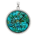 thumbnail image 1 of 925 Sterling Silver Rhodium Plated Simulated Turquoise Flower Pendant Necklace 37.9x34.4mm Wide 4.7mm Thick Pendant for, 1 of 2