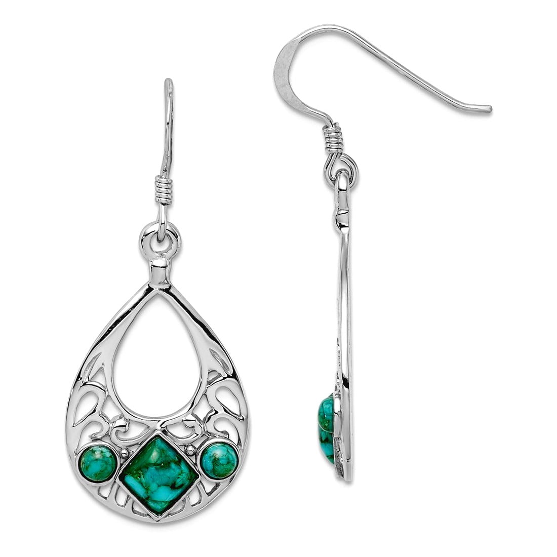 925 Sterling Silver Rhodium Plated Simulated Turquoise Shepherd Hook Earrings 39x17mm Wide Stud Earring for Women