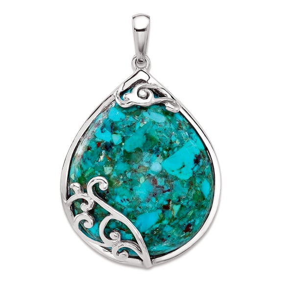 925 Sterling Silver Rhodium Plated Simulated Turquoise Teardrop Pendant Necklace 36.8x23.5mm Wide 6.3mm Thick Pendant fo
