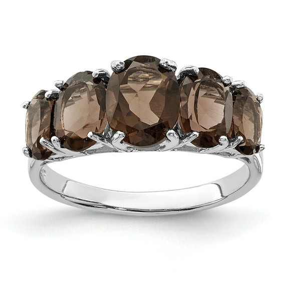 925 Sterling Silver Rhodium-Plated Smoky Quartz Ring Size 8