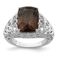 thumbnail image 1 of 925 Sterling Silver Rhodium-Plated Smoky Quartz and Diamond Ring Size 7, 1 of 6