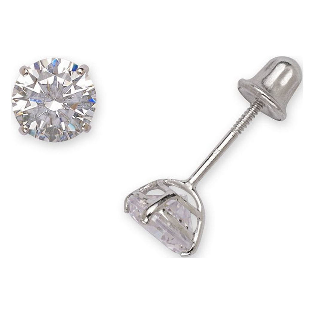 925 Sterling Silver Rhodium Plated Solitaire Round CZ Stud Screw Back Earrings (3mm-7mm) (5-mm) Stud Earring for Women