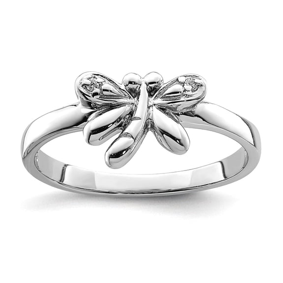 925 Sterling Silver Rhodium Plated Cubic Zirconia Dragonfly Ring Size 4 7.25mm Wide Ring