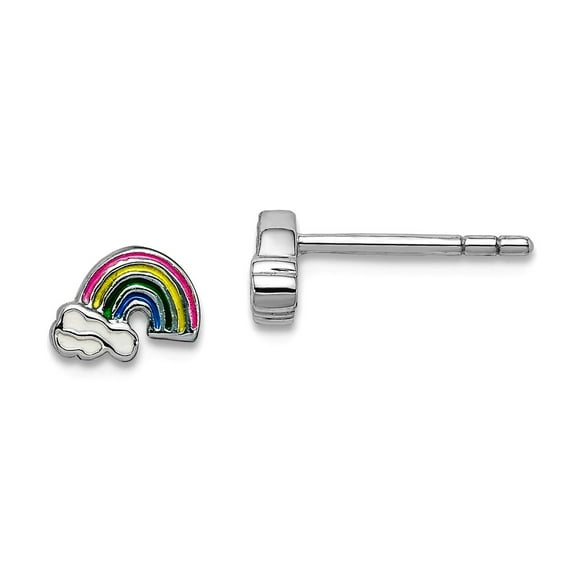925 Sterling Silver Rhodium Plated Enameled Rainbow Post Earrings 4.4mm long Stud Earring