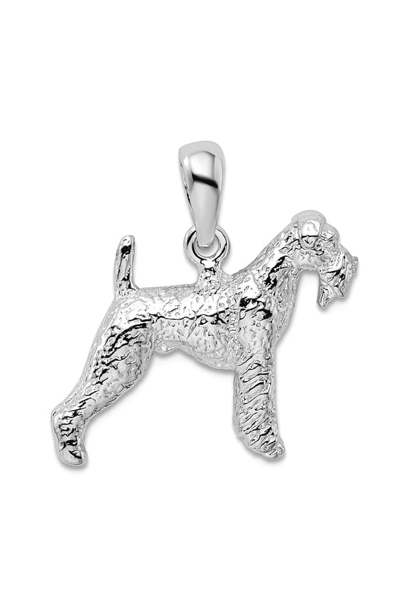 925 Sterling Silver Rhodium Plated Textured 3d Airedale Terrier Pendant Necklace 17.25x18mm Wide Pendant for Women