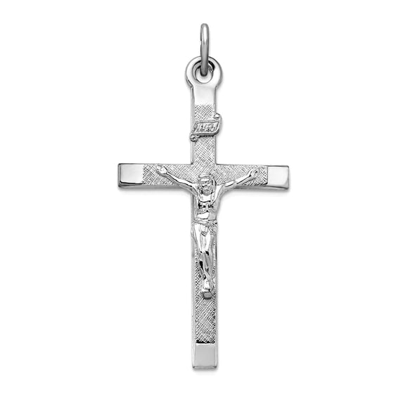 925 Sterling Silver Rhodium Plated Textured Crucifix Religious Faith Cross Pendant Necklace 40.41x22.13mm Wide 1.66mm Th