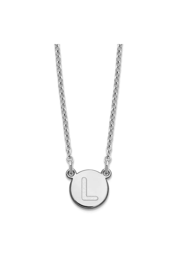 925 Sterling Silver Rhodium Plated Tiny Circle Block Letter L Initial Necklace 8.25mm Wide Pendant Necklace for Women