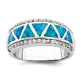 thumbnail image 1 of 925 Sterling Silver Rhodium Plated Triangle Simulated Blue Opal and Cubic Zirconia Ring Size 8 Ring for Women, 1 of 2