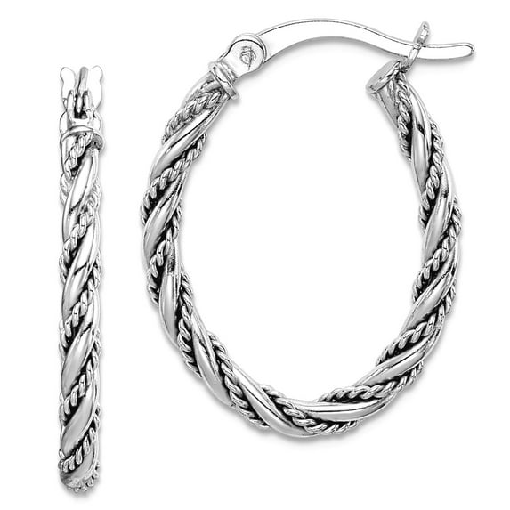 925 Sterling Silver Rhodium Plated Twisted Hoop Earrings 25.5x18.5mm Wide 2.5mm Thick Hoop Earring for Women