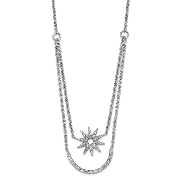 925 Sterling Silver Rhodium Plated Two Strand Cubic Zirconia Star 1.5in Extension Necklace 16 Inch 23.6mm Wide Strand Ne
