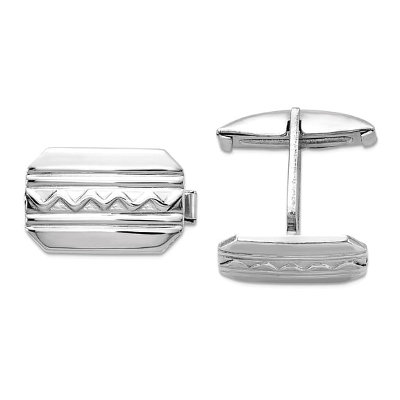 925 Sterling Silver Rhodium Plated Wave Design Cuff Links 15x11mm Wide Cuff Link for Men - 6.1 Grams