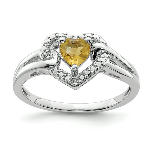 925 Sterling Silver Rhodium-Plated Whiskey Quartz Diamond Ring Size 8