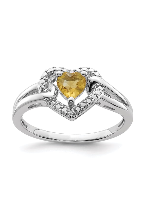 925 Sterling Silver Rhodium-Plated Whiskey Quartz Diamond Ring Size 8