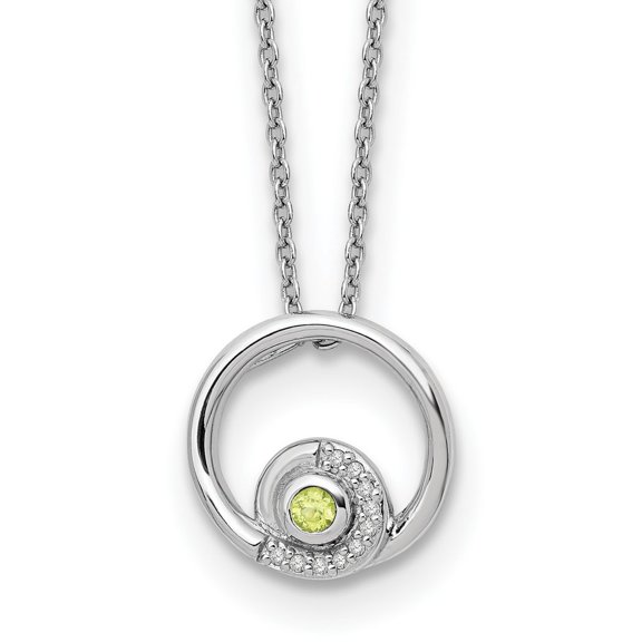 925 Sterling Silver Rhodium Plated White Ice .05ct. Diamond and Peridot With 2inch Extension Neck 18 Inch Measures 1.25m