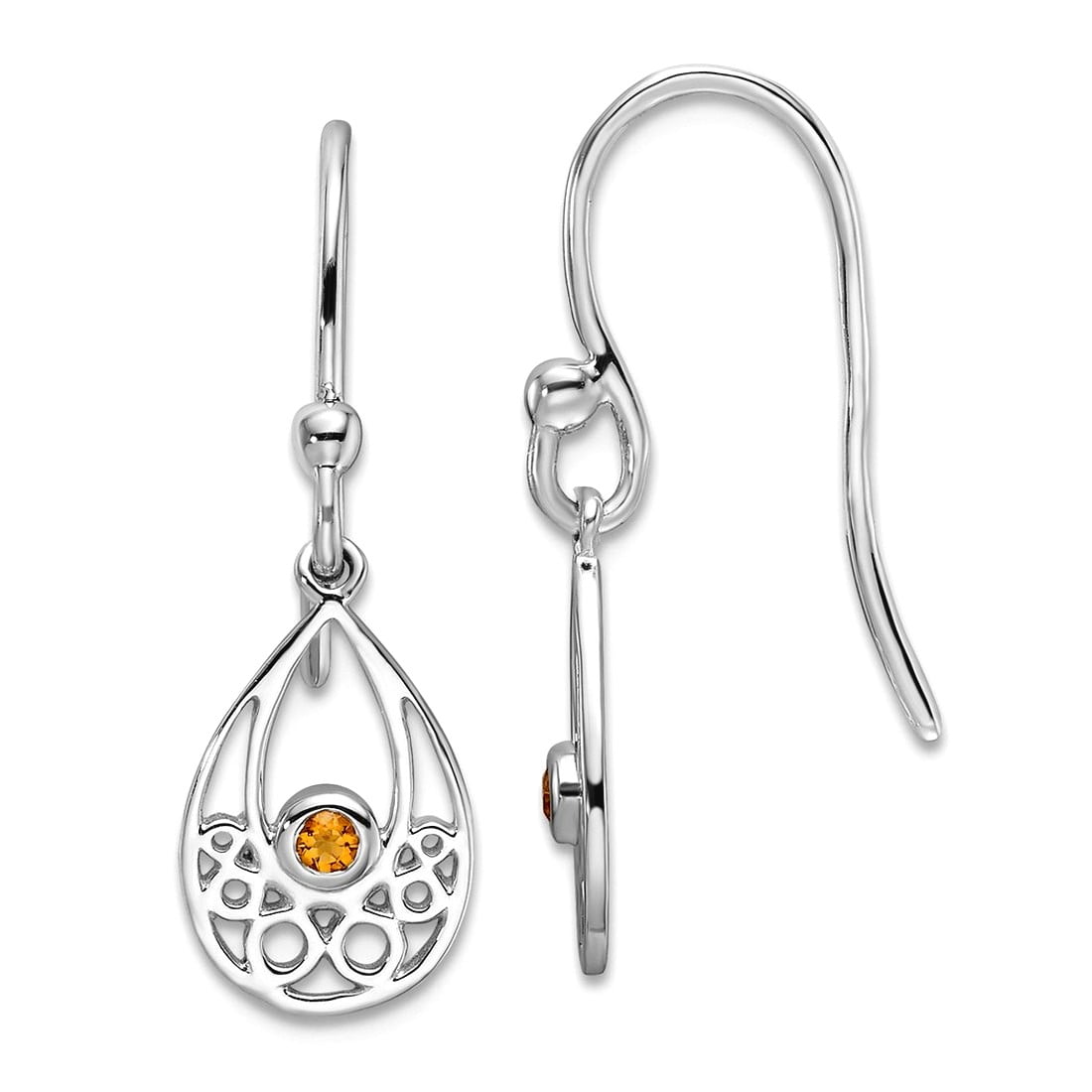 925 Sterling Silver Rhodium Plated White Ice With Citrine Shepherd Hook Earrings 26x9mm Wide Stud Earring for Women