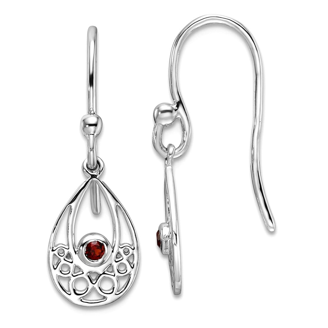 925 Sterling Silver Rhodium Plated White Ice With Garnet Shepherd Hook Earrings 26x9mm Wide Stud Earring for Women
