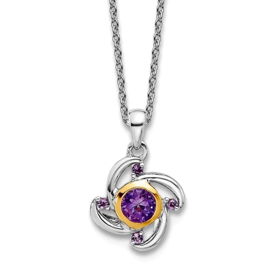 925 Sterling Silver Rhodium Plated With 14k .55amethyst and .06pink Quartz 18inch Necklace 1.25mm Wide Pendant Necklace