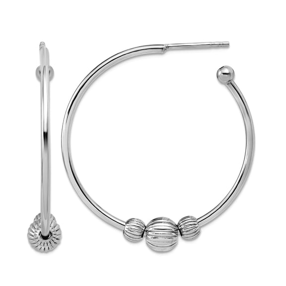 925 Sterling Silver Rhodium Plated With Beads Post Hoop Earrings 36x34mm Wide 1.49mm Thick Hoop Earring for Women