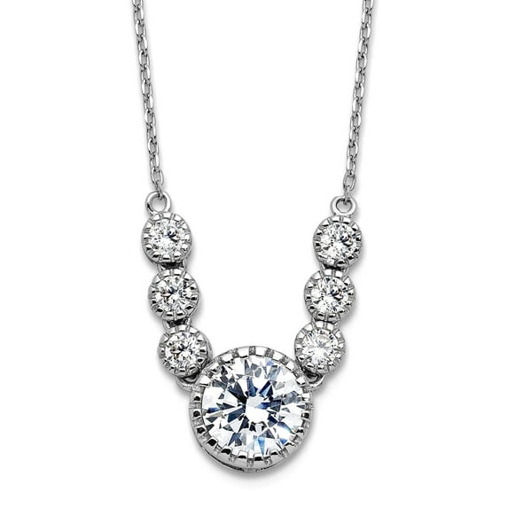 925 Sterling Silver Rhodium Plated With Cubic Zirconia With 2in Extension Necklace 16 Inch 9.6mm Wide Pendant Necklace f