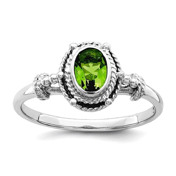 925 Sterling Silver Rhodium Plated With Green Oval Cubic Zirconia Stone Ring Size 6 Ring for Women