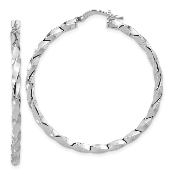 925 Sterling Silver Rhodium Plated Women's 2.75mm Polished & Twisted Tube Hoop Earrings | 41mm