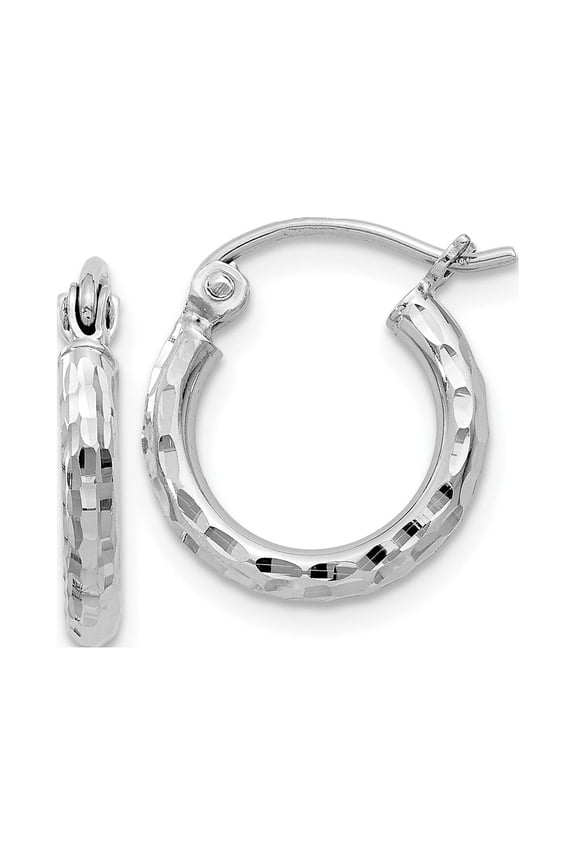 925 Sterling Silver Rhodium Plated Women's 2mm Diamond Cut Tube Hoop Earrings | 13mm