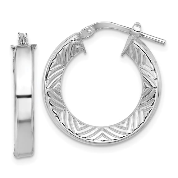 925 Sterling Silver Rhodium Plated Women's 3.5mm x 22mm Textured Hoop Earrings