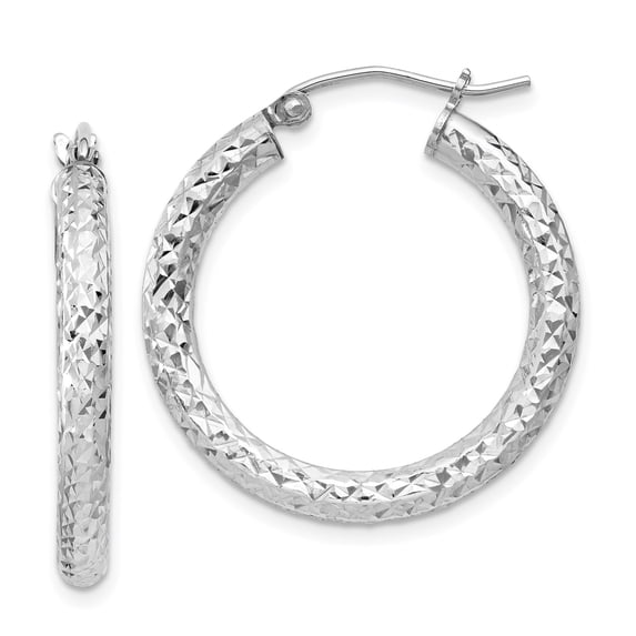 925 Sterling Silver Rhodium Plated Women's 3mm Textured Tube Hoop Earrings | 25mm