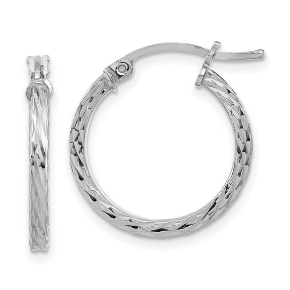 925 Sterling Silver Rhodium Plated Women's Diamond Cut Square Tube 2mm Hoop Earrings | 20mm