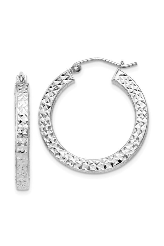925 Sterling Silver Rhodium Plated Women's Diamond Cut Square Tube 3mm Hoop Earrings | 26mm