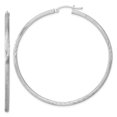 thumbnail image 1 of 925 Sterling Silver Rhodium Plated Women's Satin Finish & Diamond Cut Tube 2.5mm Hoop Earrings | 60mm, 1 of 4