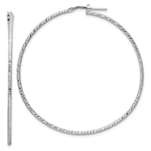 925 Sterling Silver Rhodium Plated Womens Diamond Cut 1.5mm x 52mm Hoop Earrings
