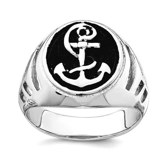 925 Sterling Silver Rhodium Plated and Oxidized Plated Nautical Ship Mariner Anchor Ring Size 11 Ring for Women