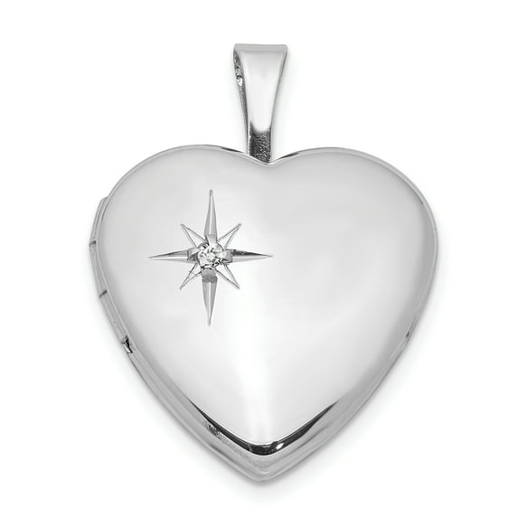 925 Sterling Silver Rhodium-Plated and Diamond 16mm Polished Heart Locket