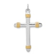 thumbnail image 1 of 925 Sterling Silver Rhodium Plated and Gold-Plated Rope Cross Shaped Pendant, 1 of 5
