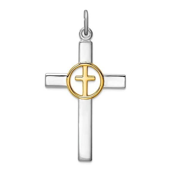 925 Sterling Silver Rhodium Plated and Gold Tone Religious Faith Cross Pendant Necklace 34.94x20.83mm Wide 1.2mm Thick P