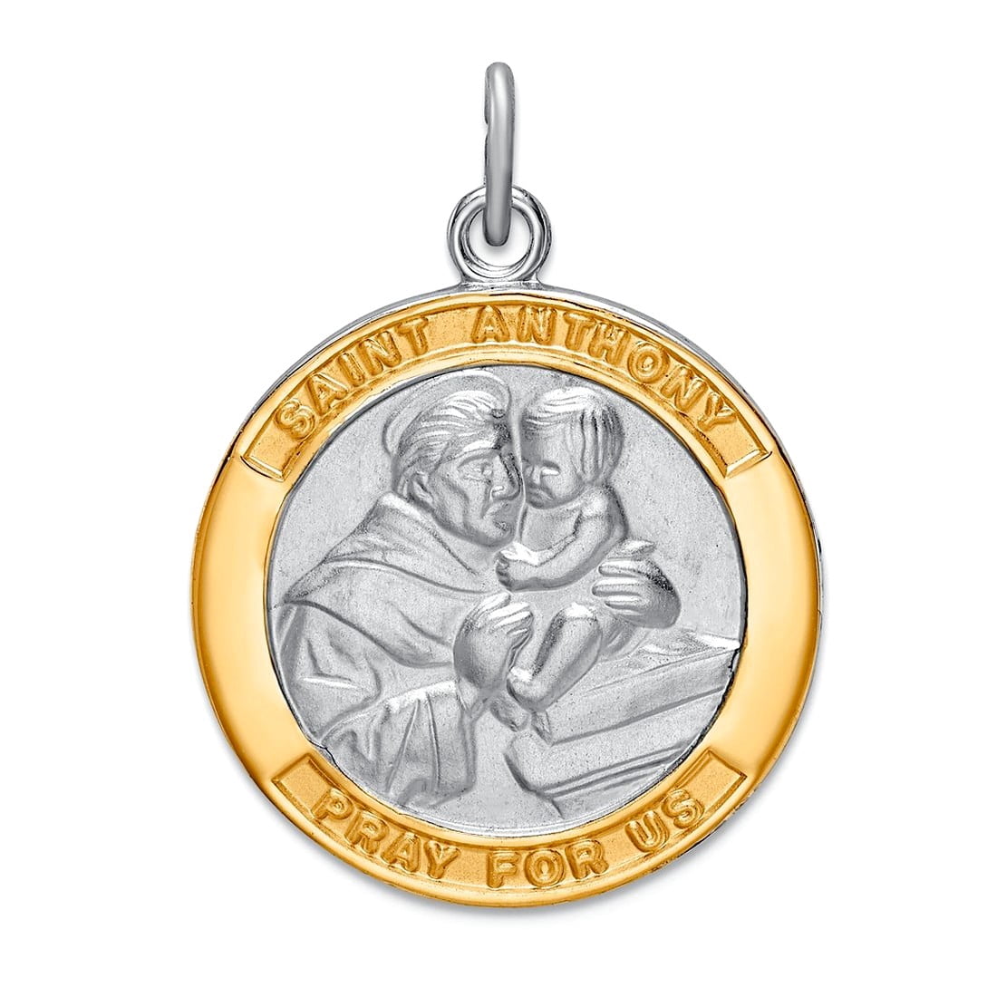 925 Sterling Silver Rhodium Plated and Gold Tone St. Anthony Medal ...