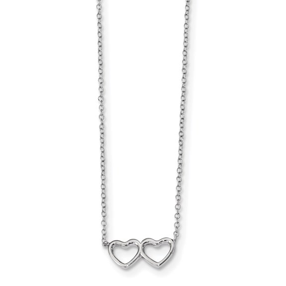 925 Sterling Silver Rhodium-Plated with 2in Extension Heart Necklace 16 Inch