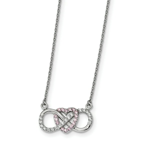 925 Sterling Silver Rhodium-Plated with CZ Heart with Infinity Symbol Necklace 16 Inch