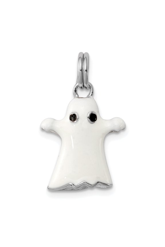 925 Sterling Silver Rhodium-PlatedWhite Enamel Ghost Charm Pendant