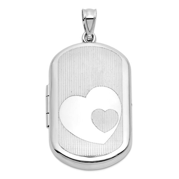 925 Sterling Silver Rhodium Platedbrushed and Polished Love Heart 20mm Rectangle Locket Locket Necklace for Women