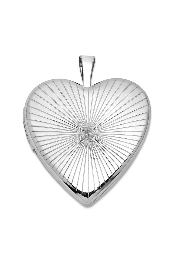 925 Sterling Silver Rhodium Platedbrushed and Polished Patterned 20mm Love Heart Locket Locket Necklace for Women