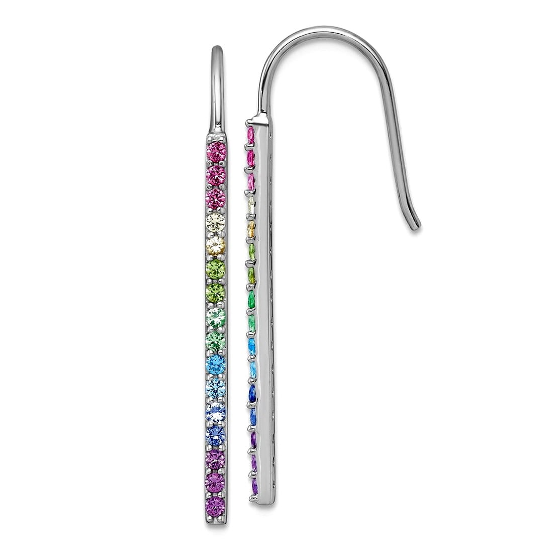 925 Sterling Silver Rhodium Platedmulti Color Nano Crystals Bar Shepherd Hook Earrings 37.8x1.75mm Wide Stud Earring for