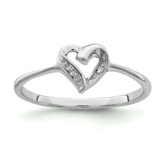 925 Sterling Silver Rhodium Polished Diamond Accent Heart Ring Size 8