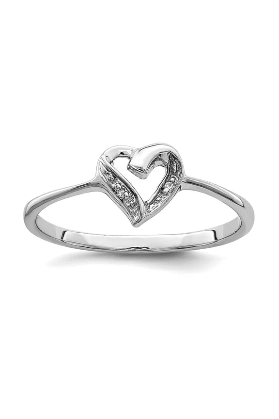 925 Sterling Silver Rhodium Polished Diamond Love Heart Ring Size 6 2mm Wide Statement Ring for Women
