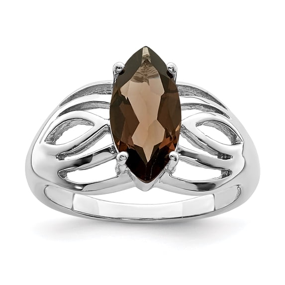 925 Sterling Silver Rhodium Smoky Quartz Ring Size 6