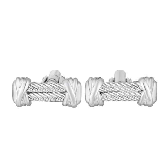 925 Sterling Silver Rhodium Textured Italian Cable Cuff Link, Giorgio Bergamo