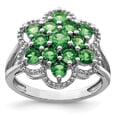 thumbnail image 1 of 925 Sterling Silver Rhodium Tsavorite Garnet Flower Ring Size 8, 1 of 5