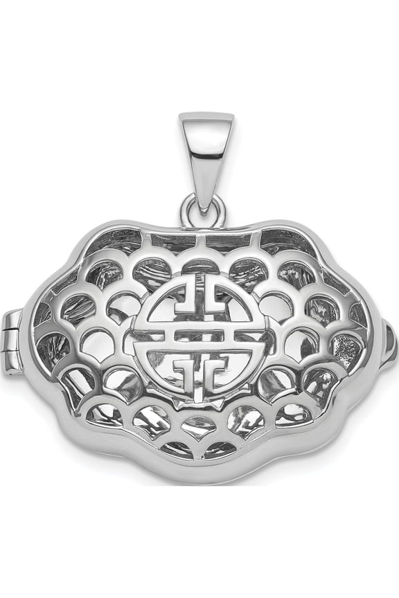 925 Sterling Silver Rhodium-plate Chinese Symbol For Wealth Locket (27x20mm) Pendant / Charm