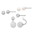 thumbnail image 1 of 925 Sterling Silver Rhodium-plate Set of 3 Mother of Pearl (MOP) / Crystal Front Back Earrings, 1 of 7